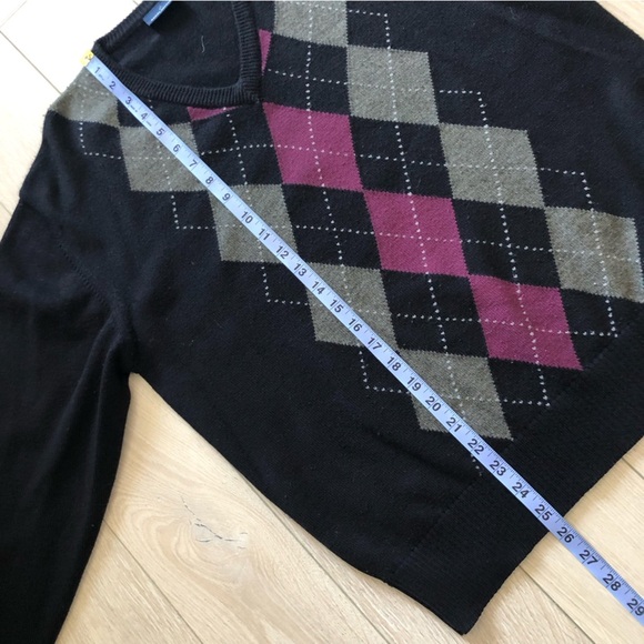Daniel Hechter Paris Black Argyle V Neck Sweater - Picture 10 of 10